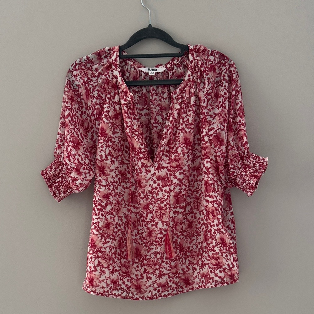 Red and White Floral Blouse